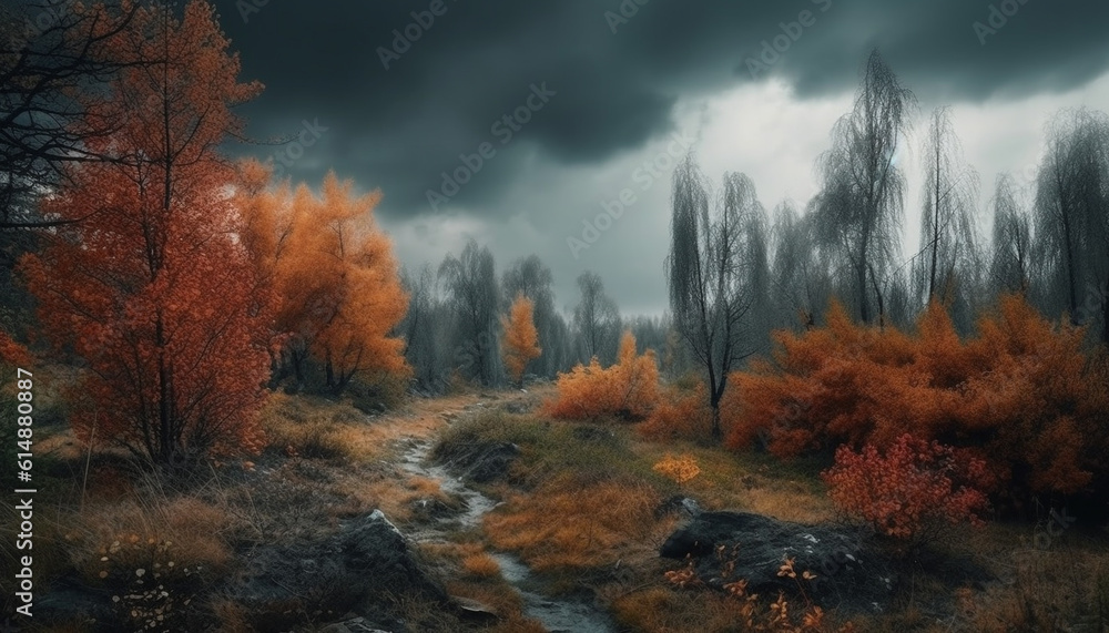 The spooky forest in autumn, a mystery in nature beauty generated by AI The spooky forest in autumn, a mystery in nature beauty generated by AI