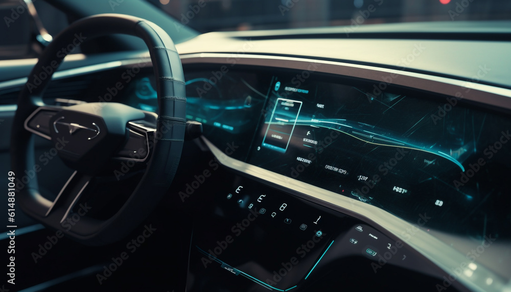 Driving a modern car at night, controlling speed with technology generated by AI Driving a modern car at night, controlling speed with technology generated by AI