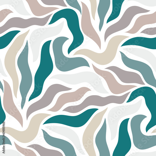 Abstract floral seamless pattern with wavy leaves