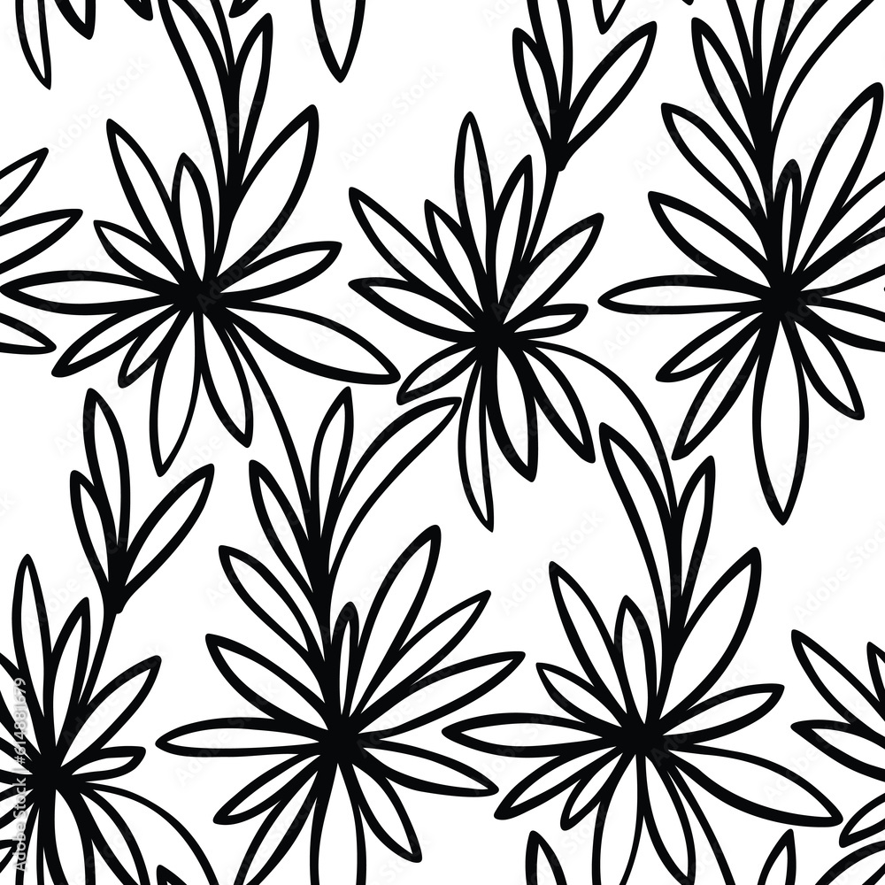 Black and white floral seamless pattern Black and white floral seamless pattern