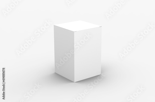 Square product box packaging mockup for brand advertising on a transparent background.