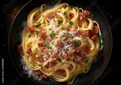 steaming Carbonara in a pan, ready to be served