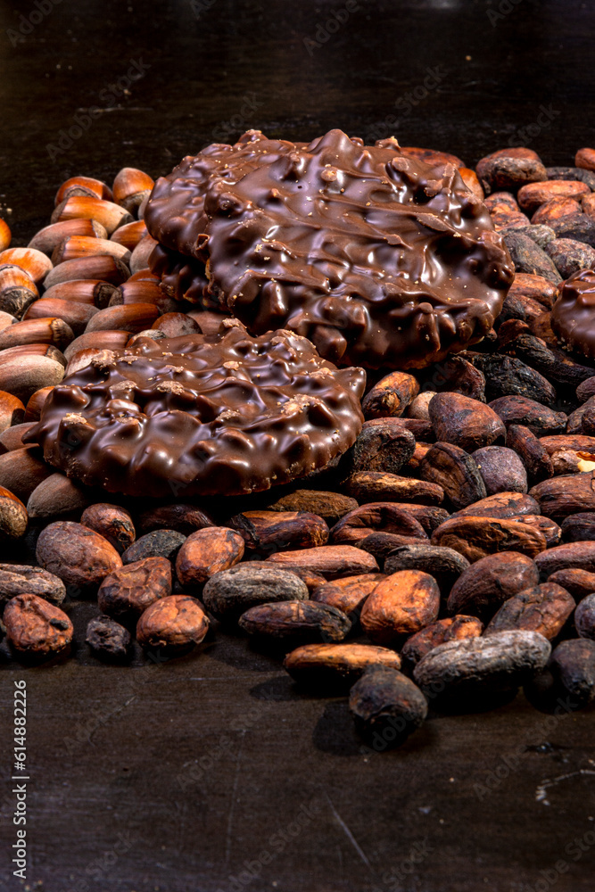 Chocolate cookies with hazelnuts and cocoa beans Chocolate cookies with hazelnuts and cocoa beans