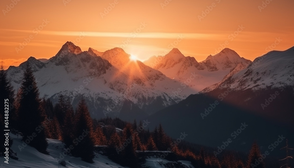 Majestic mountain range at dusk, a tranquil beauty in nature generated by AI