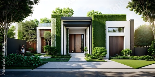 Photo of a contemporary home with a vibrant green living wall © Usman