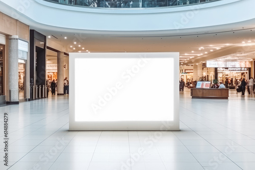 Horizontal rectangular white empty signage information board, white mock up. Generative AI