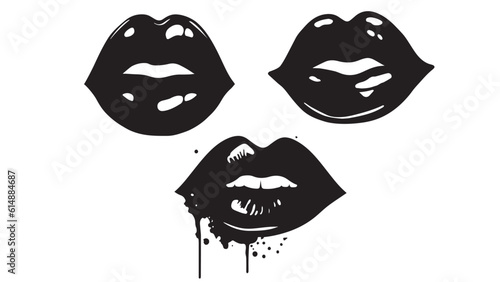 Black sexy passion lips, shining lipstick, erotic open mouth