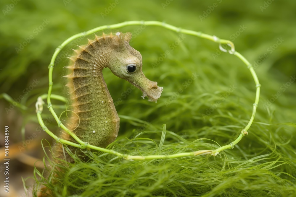 Obraz premium detailed close-up of a seahorse in a bed of seagrass