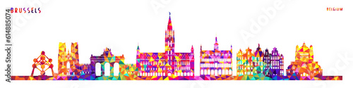 Brussels city landmarks triangle polygonal vector art design