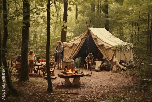 family camping in forest