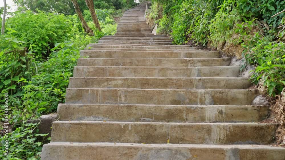 Stairs in the rainforest, going up into the horizon.Slow motion. 4K Stairs in the rainforest, going up into the horizon.Slow motion. 4K