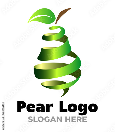 Pear Fruit Logo Ribbon Concept Stock Vector.