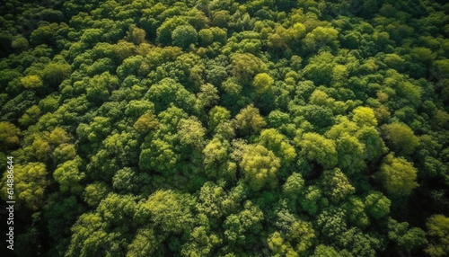 Drone captures stunning aerial view of lush green forest landscape generated by AI