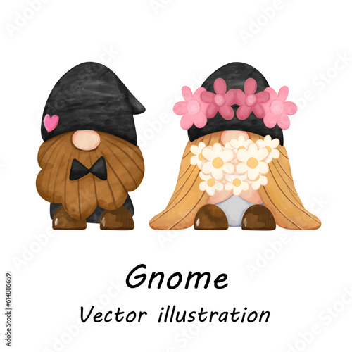 Gnome couple in wedding dress vector illustration