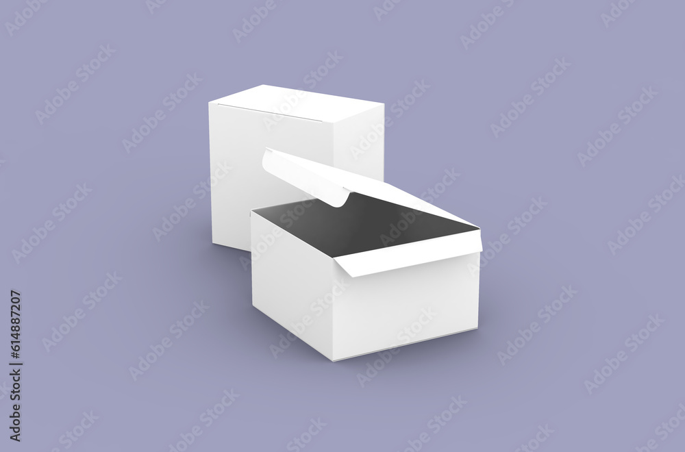 Opened square product box packaging mockup for brand advertising on a clean background. Opened square product box packaging mockup for brand advertising on a clean background.
