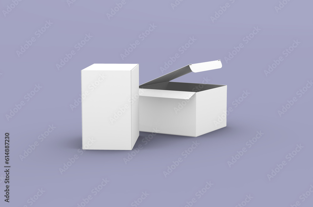 Opened square product box packaging mockup for brand advertising on a clean background. Opened square product box packaging mockup for brand advertising on a clean background.
