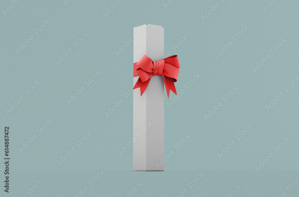 Box for mascara tube with the ribbon, packaging template for product design mockup.