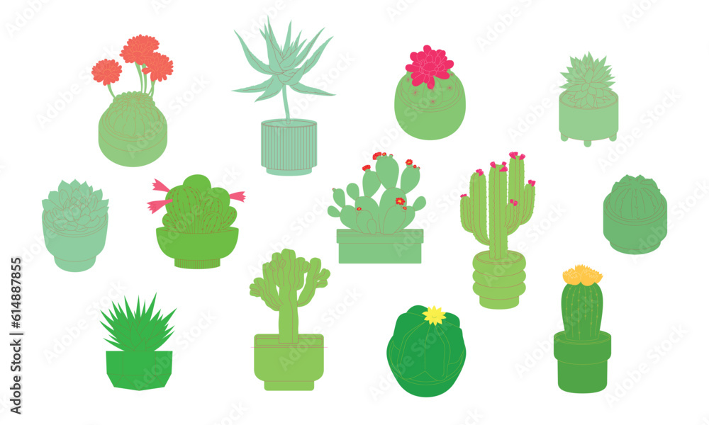 Big set of colorful simple cactus icons Big set of colorful simple cactus icons