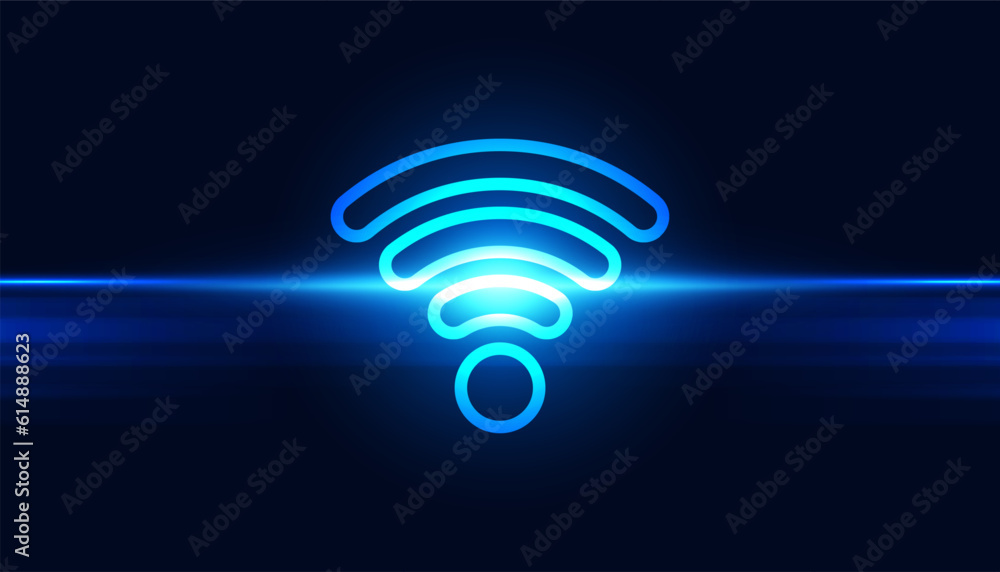 Obraz premium Abstract wifi connection concept connection network people communication On a blue background, futuristic, modern