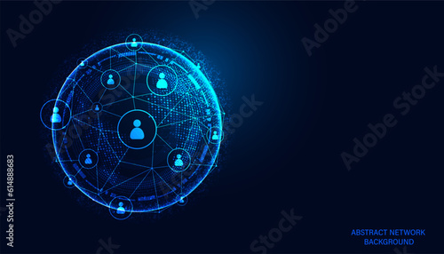 Abstract Network connection, digital hi-tech digital internet communication, technology on global background and people icons on modern background.