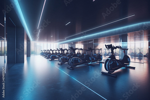 High-energy fitness environment equipped with revolutionary exercise machines. Generative AI