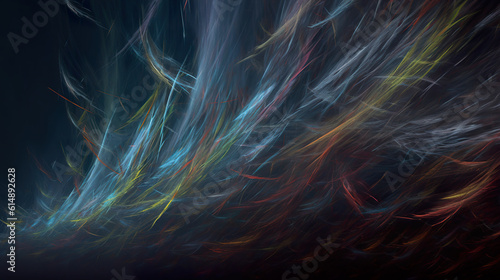 Abstract image of spectral spiral flame on black background. Striped technology hitech background abstract computer generated image fractal geometry. Generative AI