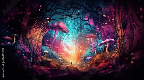Surreal background of magical wonderland, neural