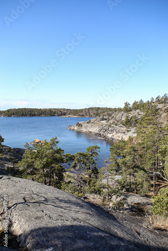 Beautiful landscape seaside cliff archipelago view with Baltic sea in Sweden.