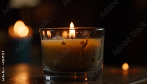 The glowing flame of the candle brings relaxation and comfort generated by AI © Stockgiu