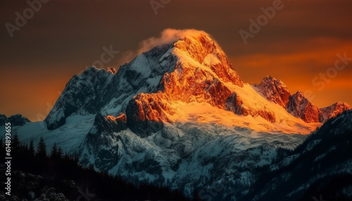 Majestic mountain range at dusk, a tranquil scene of awe generated by AI © Stockgiu