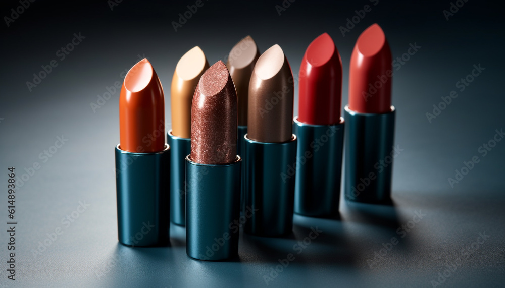 Obraz premium Vibrant lipstick set in a row, a beauty collection making glamour generated by AI