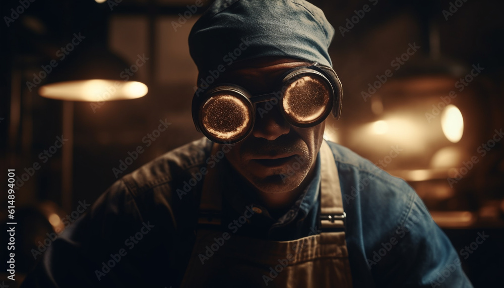 One young adult Caucasian male carpenter holding work tool outdoors generated by AI One young adult Caucasian male carpenter holding work tool outdoors generated by AI