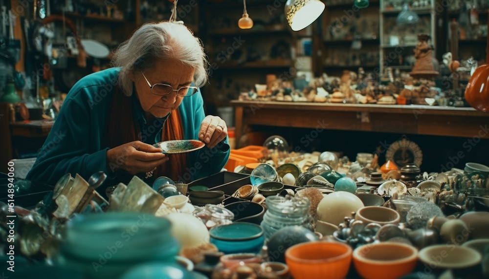 Craftsperson making pottery in workshop with concentration and creativity generated by AI - obrazy, fototapety, plakaty 