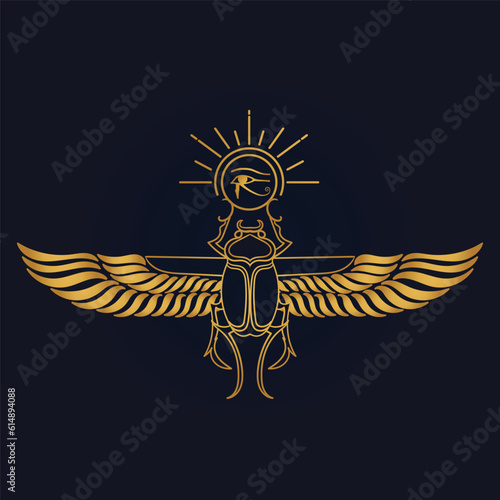  Egyptian Scarab bug with wings And ankh symbol