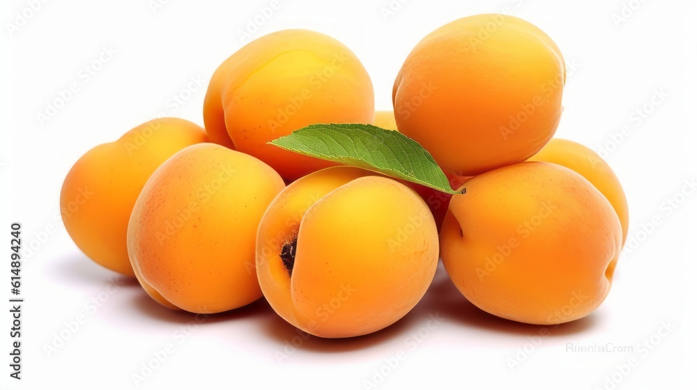 Apricot on white background. Created with Generative AI technology. Apricot on white background. Created with Generative AI technology.