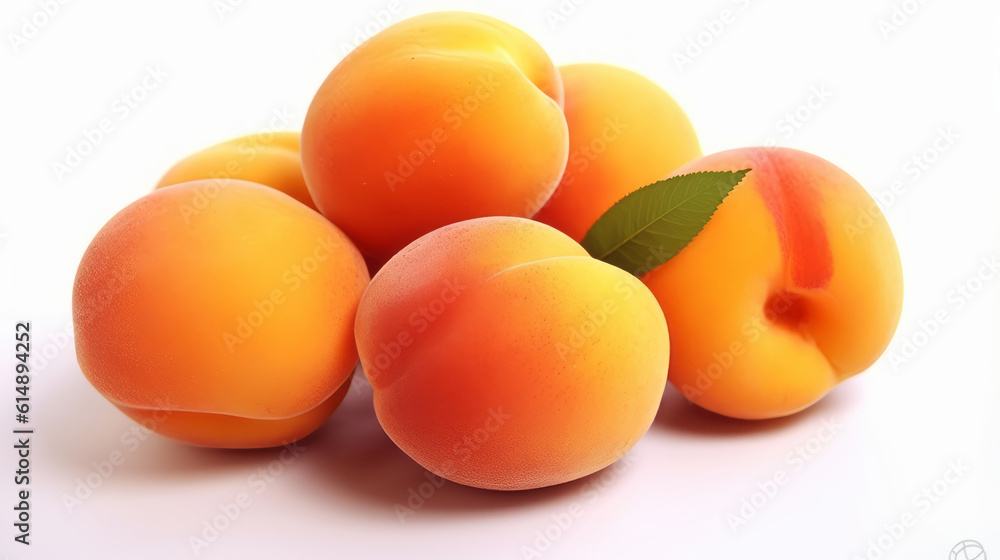 Apricot on white background. Created with Generative AI technology. Apricot on white background. Created with Generative AI technology.