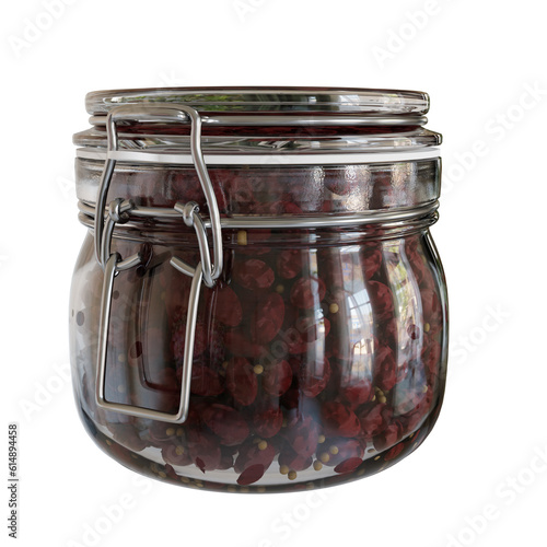 Transparent Glass Jar With Goji Berries. Realistic 3D Render. Cut Out. Food Element.