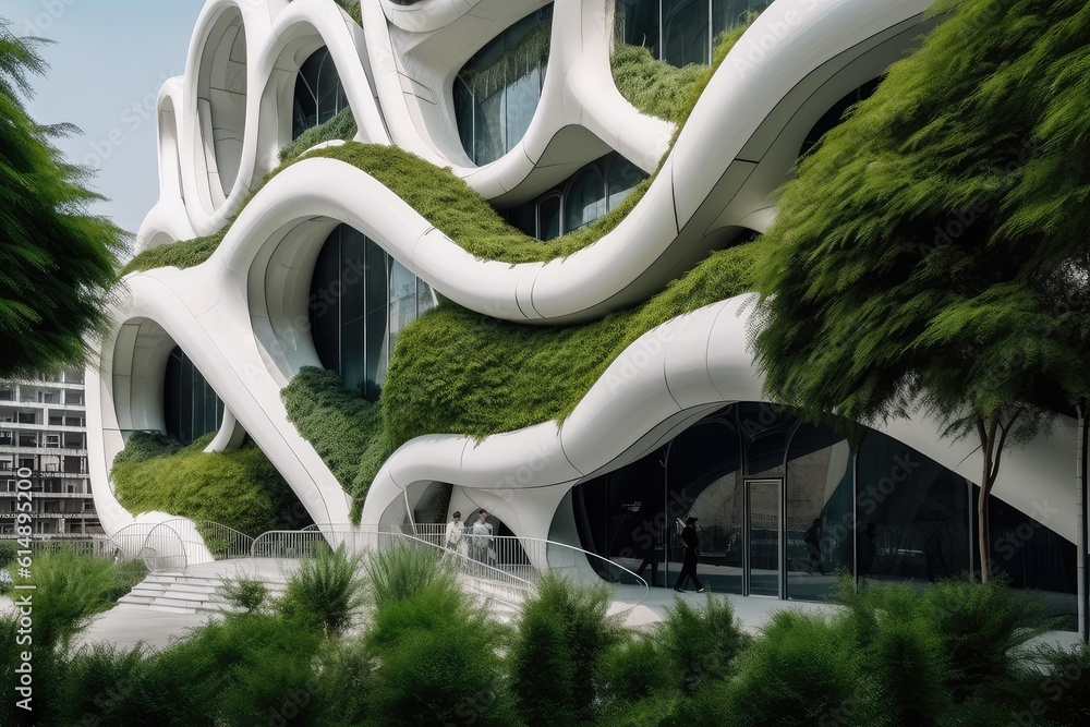 Futuristic Architecture Sustainable Building Design Painted In White