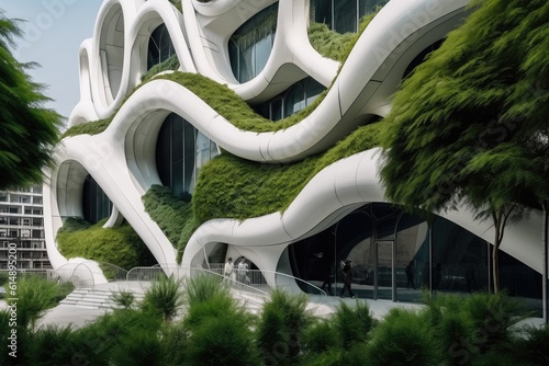 Foto Futuristic architecture, sustainable building design, painted in white