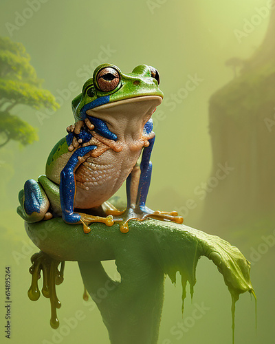 
Unrealistic Frog siting on the ground. Generative AI illustration
