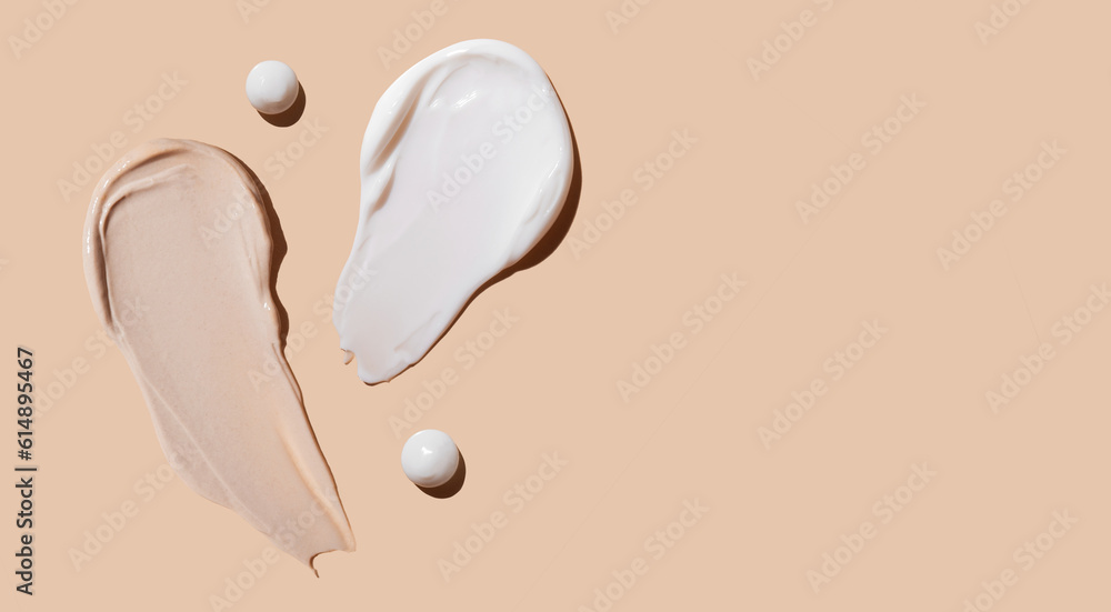 Cosmetic smears of cream texture on a beige background. Skin care.Copy space. Cosmetic smears of cream texture on a beige background. Skin care.Copy space.