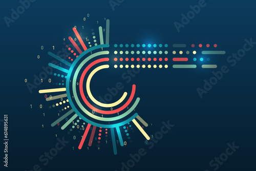 Structuring the flow of information. Data analytics concept. Sorting a large amount of data on a dark background. Big data visualization. Futuristic network or business analytics.