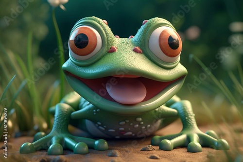 Playful 3D cartoon frog in green color. Generative AI
