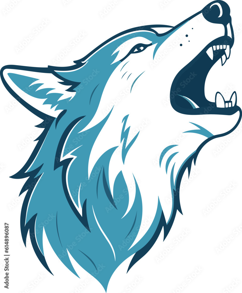 Howling wolf head,  profile logo. Wolf Howl at the moon. vector illustration isolated on white background.