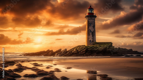 A dreamy lighthouse towering majestically over the beach