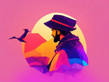 An abstract illustration featuring a vibrant and diverse depiction of an Arab man, representing cultural identity, creativity, and diversity. Generative Ai, Ai.