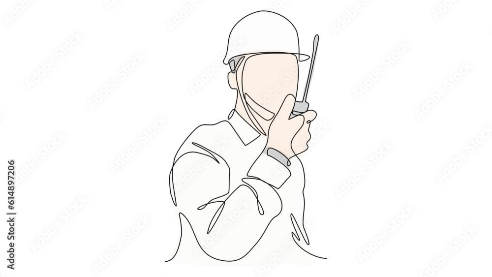 Animated self drawing of single continuous line draw for a construction engineer doing coordination the site project. Construction Project design concept illustration in simple linear animation. Animated self drawing of single continuous line draw for a construction engineer doing coordination the site project. Construction Project design concept illustration in simple linear animation.