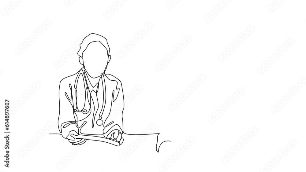 Animated self drawing of single continuous line draw for a doctor is examining patient in the clinic or hospital. Health design concept illustration in simple linear animation. Medical full animation Animated self drawing of single continuous line draw for a doctor is examining patient in the clinic or hospital. Health design concept illustration in simple linear animation. Medical full animation