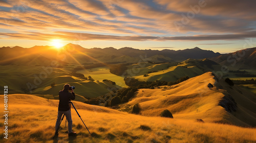 Serene Grassland Landscapes of New Zealand, Generative AI © Bora