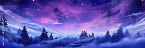 purple sky over indigo blue colored forest, generative ai